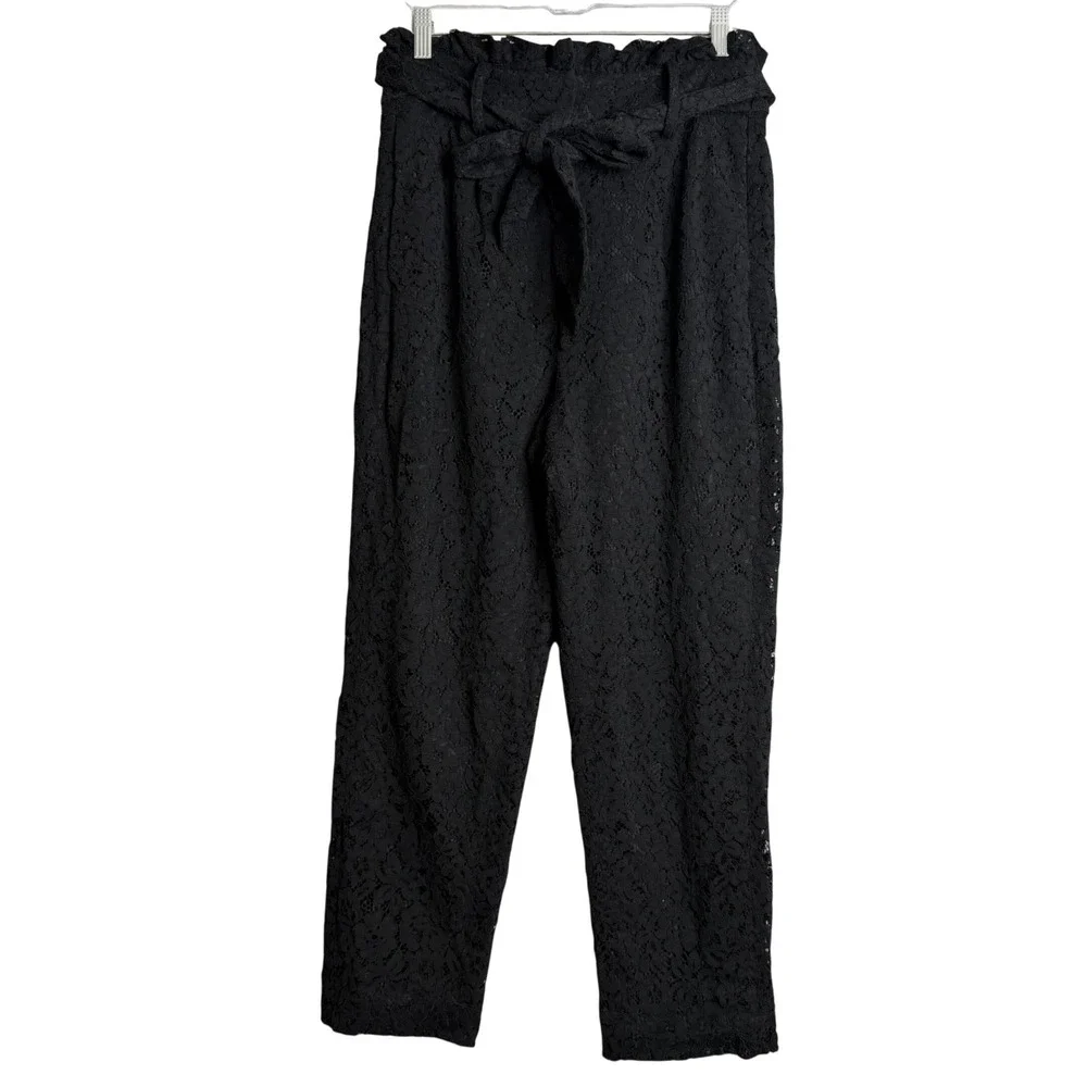 J. Crew Tapered Paper‎ Bag Pant In Lace Womens 8 P Black High Rise Straight Leg